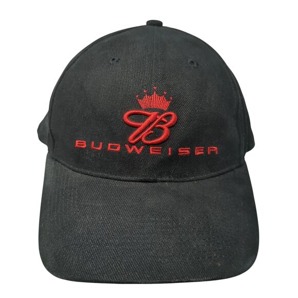Budweiser Strapback Baseball Cap Black One Size Adjustable Embroidered 6 Panel - Picture 1 of 10